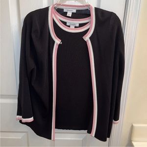 Dressbarn Black Tank & Cardigan Set With White/pink Trim Women’s Size L EUC